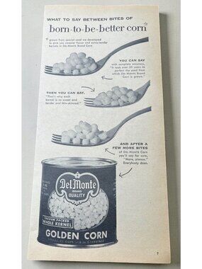 Del Monte Golden Corn Vintage Print Ad 1950s Canned Food MCM Kitchen Veggies